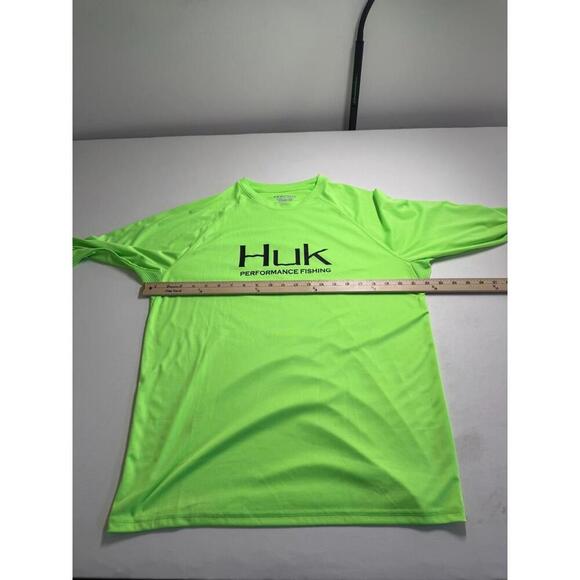 HUK Fishing Men's Pursuit Performance Long Sleeve Shirt Neon Green Size M Vented - Picture 5 of 6